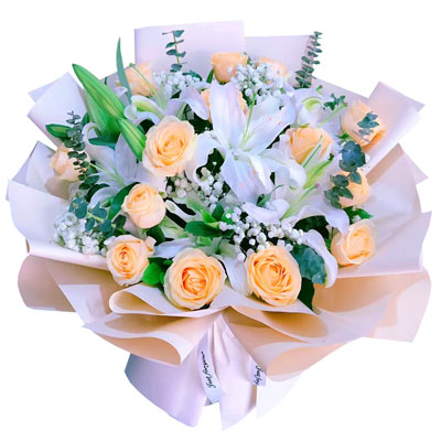 江门16朵香槟玫瑰2支百合，爱的温暖和幸福