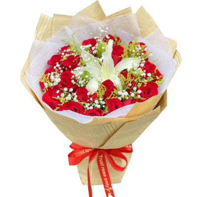 江门19朵红玫瑰1支百合，永恒之美