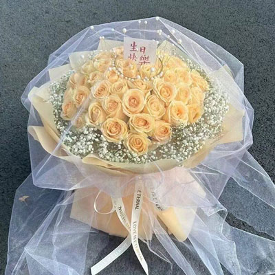 江门52朵香槟玫瑰满天星，你就是我的全部