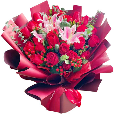 江门22朵红玫瑰百合，爱的火焰