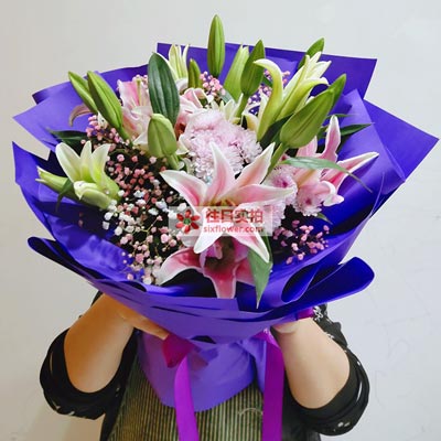 江门6支粉色多头百合，真诚的问候