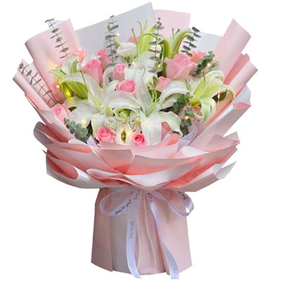 江门16朵粉玫瑰百合，感情稳定坚固